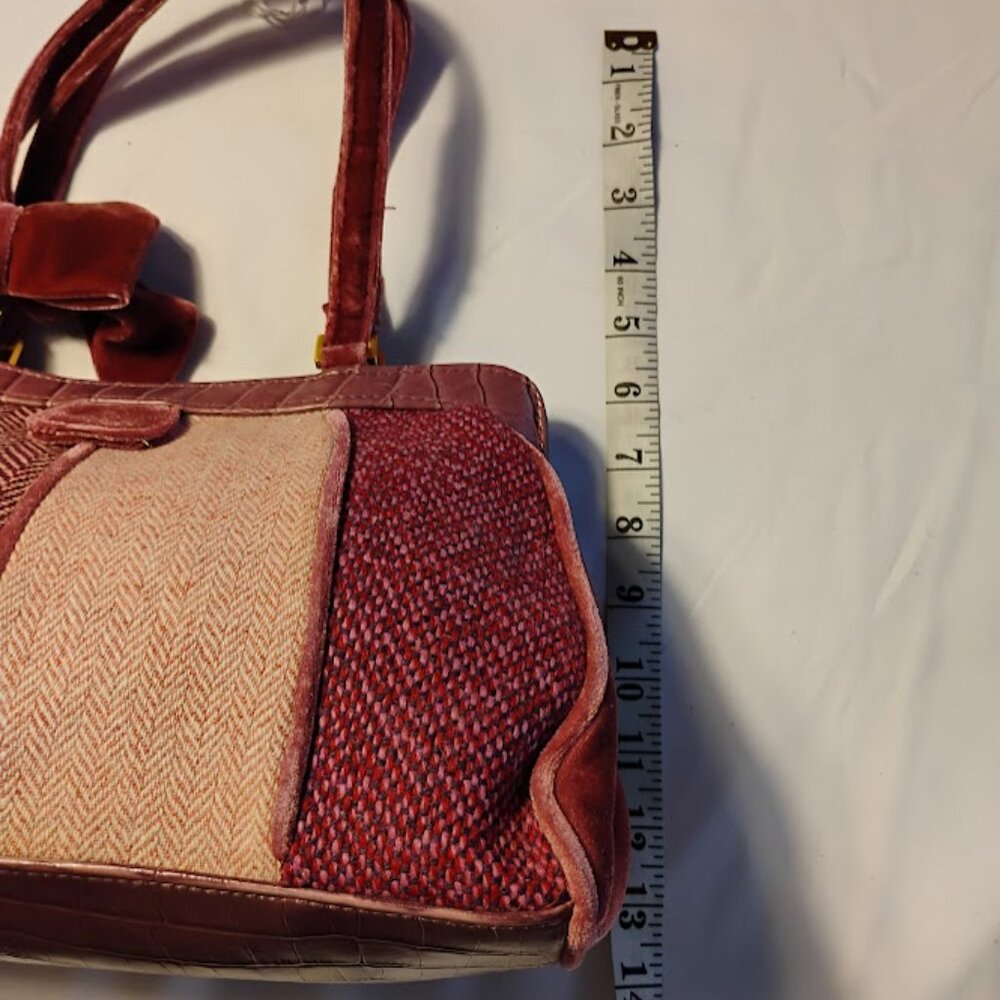 Patchwork Tweed Mini Handbag – Velvet Bow Purse – Vintage Inspired Top Handle - Picture 5 of 6